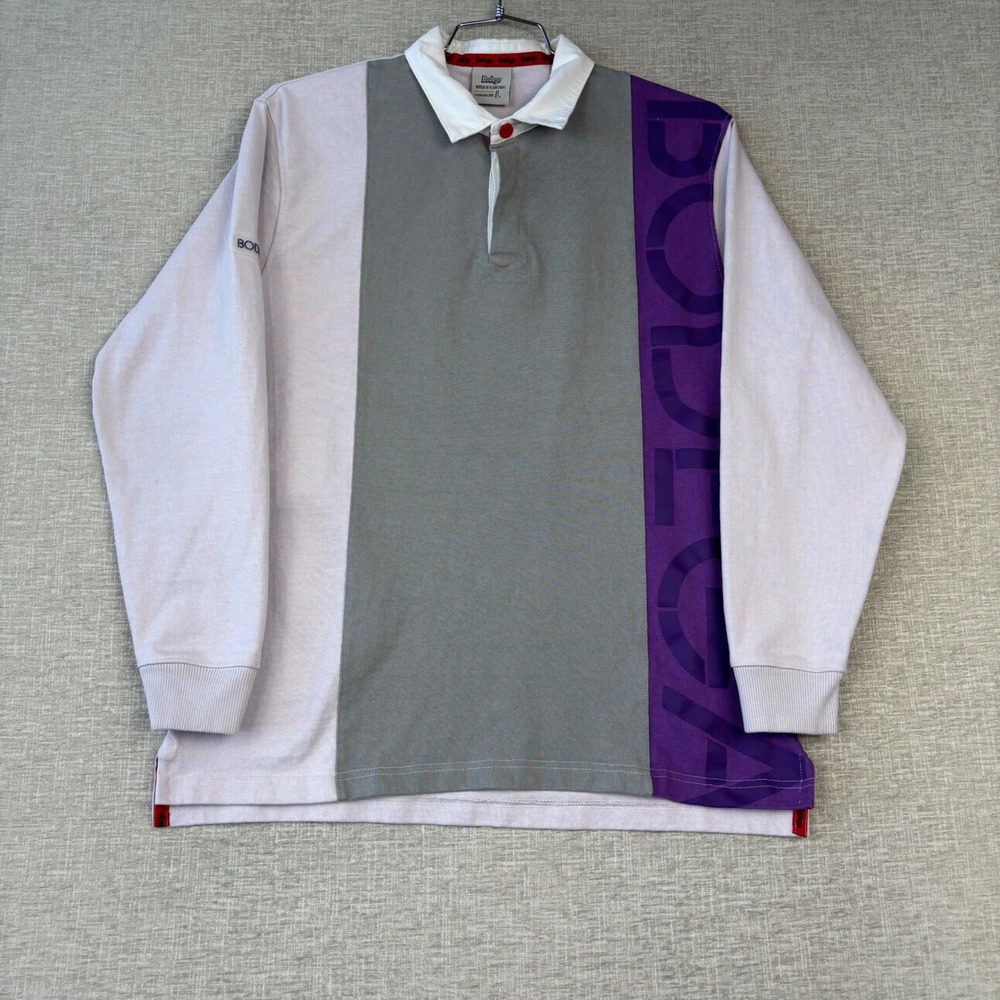 Bodega Hidden In Plain Sight Mens Large Rugby Shirt Colorblock Long Sleeve Grey